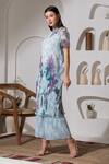 Buy_PREETI MEHTA_Blue Lurex, Polyester Pearls Boat Neck Printed Kaftan And Palazzo Set _Online_at_Aza_Fashions