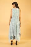 Shop_PREETI MEHTA_Blue Lurex, Polyester Pearls, Embroidery Botanical Print Kaftan And Palazzo Set _at_Aza_Fashions