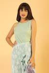 PREETI MEHTA_Blue Lurex, Polyester Pearls, Embroidery Botanical Print Kaftan And Palazzo Set _Online_at_Aza_Fashions