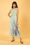 Buy_PREETI MEHTA_Blue Lurex, Polyester Pearls, Embroidery Botanical Print Kaftan And Palazzo Set _Online_at_Aza_Fashions