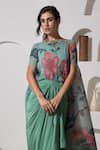 PREETI MEHTA_Green Lurex Chinon In 60% Printed Floral Boat Neck Kaftan And Dhoti Skirt Set _Online_at_Aza_Fashions