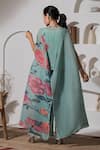 Shop_PREETI MEHTA_Green Lurex Chinon In 60% Printed Floral Boat Neck Kaftan And Pant Set _at_Aza_Fashions