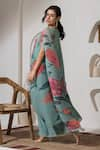 PREETI MEHTA_Green Lurex Chinon In 60% Printed Floral Boat Neck Kaftan And Pant Set _at_Aza_Fashions