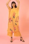 Shop_PREETI MEHTA_Gold Lurex Chinon In 60% Printed Bouquet Boat Neck Kaftan And Palazzo Set _Online_at_Aza_Fashions