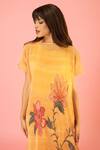 PREETI MEHTA_Gold Lurex Chinon In 60% Printed Bouquet Boat Neck Kaftan And Palazzo Set _at_Aza_Fashions