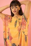 Buy_PREETI MEHTA_Gold Lurex Chinon In 60% Printed Bouquet Boat Neck Kaftan And Palazzo Set _Online_at_Aza_Fashions