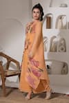 Buy_PREETI MEHTA_Yellow Lurex Chinon In 60% And 40% Polyester Hand Bloom Pattern Kaftan With Pant _Online_at_Aza_Fashions