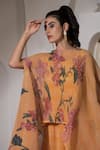 Shop_PREETI MEHTA_Yellow Lurex Chinon In 60% And 40% Polyester Hand Bloom Pattern Kaftan With Pant _Online_at_Aza_Fashions