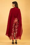 Shop_Preeti Mehta_Red Georgette, Viscose, Silk Pearls Round Embroidered Kaftan With Banarasi Pant _at_Aza_Fashions