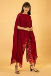 Preeti Mehta_Red Georgette, Viscose, Silk Pearls Round Embroidered Kaftan With Banarasi Pant _Online_at_Aza_Fashions