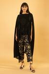 Buy_Preeti Mehta_Black Georgette, Viscose, Silk Embroidered Kaftan With Flower Banarasi Pant _at_Aza_Fashions