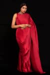 Buy_PREETI MEHTA_Red Polyester Placement Hand Embroidery Sequins High Pleated Saree With Blouse _at_Aza_Fashions