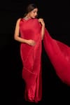 Shop_PREETI MEHTA_Red Polyester Placement Hand Embroidery Sequins High Pleated Saree With Blouse _at_Aza_Fashions