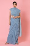 PREETI MEHTA_Grey Saree Georgette Small And Blouse Crepe Pre-draped With _Online_at_Aza_Fashions