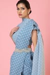 Shop_PREETI MEHTA_Grey Saree Georgette Small And Blouse Crepe Pre-draped With _Online_at_Aza_Fashions