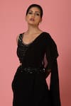 Buy_Preeti Mehta_Black Georgette, Chiffon Mirrors, Pearls Pleated Saree With Embroidered Blouse _Online_at_Aza_Fashions