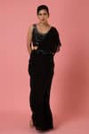 Shop_Preeti Mehta_Black Georgette, Chiffon Mirrors, Pearls Pleated Saree With Embroidered Blouse _Online_at_Aza_Fashions