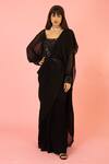 Buy_PREETI MEHTA_Black Georgette In 60% Viscose And 40% Polyester Chinon Pleated Saree With Work _at_Aza_Fashions