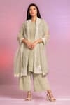 Buy_Preeti Mehta_Green Satin, Polyester, Organza Embroidery Round Pleated Plain Kurta Palazzo Set _at_Aza_Fashions