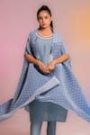 Shop_PREETI MEHTA_Grey Dola In 60% And 40% Cotton Print Geometric Pattern Cape & Set _at_Aza_Fashions