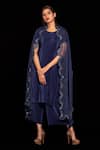 Buy_PREETI MEHTA_Blue Pleated Satin Polyester Organza Placement Kurta Set With Dupatta _at_Aza_Fashions