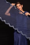 Shop_PREETI MEHTA_Blue Pleated Satin Polyester Organza Placement Kurta Set With Dupatta _at_Aza_Fashions