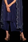 PREETI MEHTA_Blue Pleated Satin Polyester Organza Placement Kurta Set With Dupatta _Online_at_Aza_Fashions