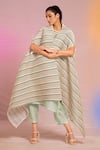 Buy_PREETI MEHTA_Green Dola In 60% And 40% Cotton Striped Cape Kurta Pattern & Set _at_Aza_Fashions