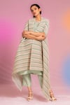 Shop_PREETI MEHTA_Green Dola In 60% And 40% Cotton Striped Cape Kurta Pattern & Set _at_Aza_Fashions