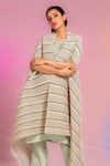 PREETI MEHTA_Green Dola In 60% And 40% Cotton Striped Cape Kurta Pattern & Set _Online_at_Aza_Fashions