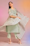 Buy_PREETI MEHTA_Green Dola In 60% And 40% Cotton Striped Cape Kurta Pattern & Set _Online_at_Aza_Fashions