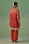 Shop_Surbhi Gupta_Red Kurta Bamboo Silk Print Abstract Round Neck With Trouser  _at_Aza_Fashions