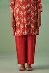 Surbhi Gupta_Red Kurta Bamboo Silk Print Abstract Round Neck With Trouser  _Online_at_Aza_Fashions