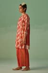 Buy_Surbhi Gupta_Red Kurta Bamboo Silk Print Abstract Round Neck With Trouser  _Online_at_Aza_Fashions