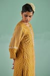 Shop_Surbhi Gupta_Yellow Kurta Bamboo Silk Print Chevron Geometric With Trouser  _Online_at_Aza_Fashions