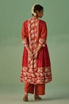 Shop_Surbhi Gupta_Red Kurta Bamboo Silk Print Abstract Round Neck A Line With Trouser _at_Aza_Fashions