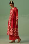 Surbhi Gupta_Red Kurta Bamboo Silk Print Abstract Round Neck A Line With Trouser _Online_at_Aza_Fashions