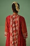 Surbhi Gupta_Red Kurta Bamboo Silk Print Abstract Round Neck A Line With Trouser _at_Aza_Fashions