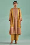 Buy_Surbhi Gupta_Yellow Kurta Bamboo Silk Print Geometric A Line With Trouser  _at_Aza_Fashions