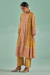 Surbhi Gupta_Yellow Kurta Bamboo Silk Print Geometric A Line With Trouser  _Online_at_Aza_Fashions