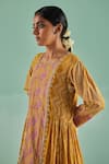 Surbhi Gupta_Yellow Kurta Bamboo Silk Print Geometric A Line With Trouser  _at_Aza_Fashions