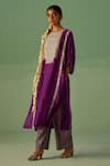 Buy_Surbhi Gupta_Purple Kaftan Bamboo Silk Print Dabka Embellished With Trouser _at_Aza_Fashions