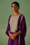Surbhi Gupta_Purple Kaftan Bamboo Silk Print Dabka Embellished With Trouser _Online_at_Aza_Fashions