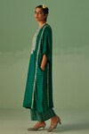 Surbhi Gupta_Green Kaftan Bamboo Silk Print Dabka Embellished Yoke With Trouser _Online_at_Aza_Fashions