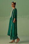 Surbhi Gupta_Green Kaftan Bamboo Silk Print Dabka Embellished Yoke With Trouser  _Online_at_Aza_Fashions