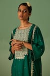 Buy_Surbhi Gupta_Green Kaftan Bamboo Silk Print Dabka Embellished Yoke With Trouser _Online_at_Aza_Fashions
