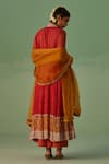 Shop_Surbhi Gupta_Red Anarkali Bamboo Georgette Print Chevron V Neck Trouser Set _at_Aza_Fashions