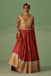 Buy_Surbhi Gupta_Red Blouse And Lehenga - Bamboo Silk Print Chevron V Neck Set _at_Aza_Fashions