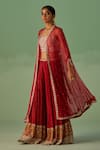 Buy_Surbhi Gupta_Red Cape Organza Print Mirror Placement Embellished Sharara Set  _at_Aza_Fashions