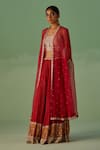 Surbhi Gupta_Red Cape Organza Print Mirror Placement Embellished Sharara Set  _at_Aza_Fashions